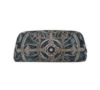 LHBWCVN helm of awe Pencil Case Large Capacity Pencil Pouch Aesthetic Pen Bag Leather Makeup Bag for Women Men Travel Toiletry Bags Zipper Cosmetic Bag Wide-open Coin Pouch Purse, Silver, One size