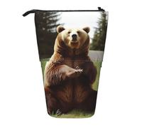 LHBWCVN Hi Bear Sit on the lawn Cosmetics Bag Standing Pencil Case Telescopic Pencil Bag Portable Pencil Holder Cute Stand up Pencil Pouch for Women Men Travel Coin Pouch Purse