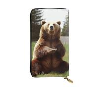 Lhbwcvn Hi Bear Sit On The Lawn Wallet For Women Men Clutch Rfid Blocking Leather Wallets Large Capacity Purse Credit Card Holder Money Case With Zipper Phone Holder Long Travel Purse, Black, One Size