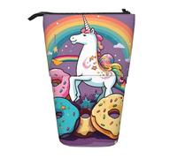 LHBWCVN Horse Doughnut Rainbow Cosmetics Bag Standing Pencil Case Telescopic Pencil Bag Portable Pencil Holder Cute Stand up Pencil Pouch for Women Men Travel Coin Pouch Purse