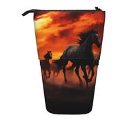 LHBWCVN Horses Red Glowing Clouds Cosmetics Bag Standing Pencil Case Telescopic Pencil Bag Portable Pencil Holder Cute Stand up Pencil Pouch for Women Men Travel Coin Pouch Purse
