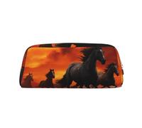 LHBWCVN Horses Red Glowing Clouds Pencil Case Large Capacity Pencil Pouch Aesthetic Pen Bag Leather Makeup Bag for Women Men Travel Toiletry Bags Zipper Cosmetic Bag Wide-open Coin Pouch Purse