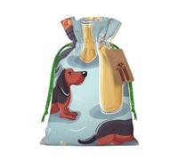 LHBWCVN Hot Dogs and Lemonade Christmas Drawstring Gift Bags with Tags, Xmas Gift Bags with Green Christmas Ribbon, Reusable Gift Wrapping Bag Fabric Goody Gift Sacks for Party Presents Decorations