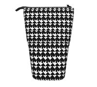 LHBWCVN Houndstooth Black Cosmetics Bag Standing Pencil Case Telescopic Pencil Bag Portable Pencil Holder Cute Stand up Pencil Pouch for Women Men Travel Coin Pouch Purse