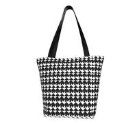 LHBWCVN Houndstooth Black Tote Bag for Women Top-Handle Purse Large Shoulder Hobo Bags Casual Handbags Aesthetic Shopping Bag Reusable Grocery Bag Zipper Work Bag Travel Beach Bag