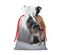 LHBWCVN - Howling Wolf Drawstring Christmas Gift Bags with Tags, Christmas Gift Bags with Red Ribbon, Reusable Cloth Gift Bag, Gift Bags for Party and