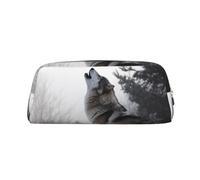 LHBWCVN howling wolf Pencil Case Large Capacity Pencil Pouch Aesthetic Pen Bag Leather Makeup Bag for Women Men Travel Toiletry Bags Zipper Cosmetic Bag Wide-open Coin Pouch Purse, Gold, One Size