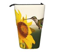 LHBWCVN Hummingbird Sunflower Cosmetics Bag Standing Pencil Case Telescopic Pencil Bag Portable Pencil Holder Cute Stand up Pencil Pouch for Women Men Travel Coin Pouch Purse