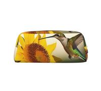 LHBWCVN Hummingbird Sunflower Pencil Case Large Capacity Pencil Pouch Aesthetic Pen Bag Leather Makeup Bag for Women Men Travel Toiletry Bags Zipper Cosmetic Bag Wide-open Coin Pouch Purse