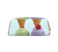 LHBWCVN Ice Cream Cones Pencil Case Large Capacity Pencil Pouch Aesthetic Pen Bag Leather Makeup Bag for Women Men Travel Toiletry Bags Zipper Cosmetic Bag Wide-open Coin Pouch Purse, Gold, One Size