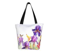LHBWCVN Iris Flower Butterfly Tote Bag for Women Top-Handle Purse Large Shoulder Hobo Bags Casual Handbags Aesthetic Shopping Bag Reusable Grocery Bag Zipper Work Bag Travel Beach Bag