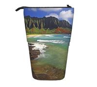 LHBWCVN Kauai Hawaii Seashore Cosmetics Bag Standing Pencil Case Telescopic Pencil Bag Portable Pencil Holder Cute Stand up Pencil Pouch for Women Men Travel Coin Pouch Purse