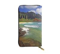Lhbwcvn Kauai Hawaii Seashore Wallet For Women Men Clutch Rfid Blocking Leather Wallets Large Capacity Purse Credit Card Holder Money Case With Zipper Phone Holder Long Travel Purse, Black, One Size