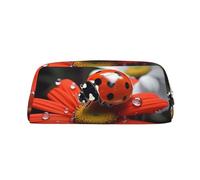 LHBWCVN Ladybug Daisy Pencil Case Large Capacity Pencil Pouch Aesthetic Pen Bag Leather Makeup Bag for Women Men Travel Toiletry Bags Zipper Cosmetic Bag Wide-open Coin Pouch Purse