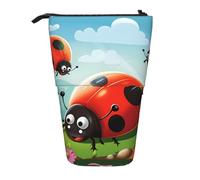 LHBWCVN Ladybug landscape Cosmetics Bag Standing Pencil Case Telescopic Pencil Bag Portable Pencil Holder Cute Stand up Pencil Pouch for Women Men Travel Coin Pouch Purse