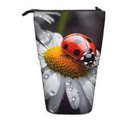 LHBWCVN Ladybug on Daisy Flower Cosmetics Bag Standing Pencil Case Telescopic Pencil Bag Portable Pencil Holder Cute Stand up Pencil Pouch for Women Men Travel Coin Pouch Purse