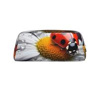 LHBWCVN Ladybug on Daisy Flower Pencil Case Large Capacity Pencil Pouch Aesthetic Pen Bag Leather Makeup Bag for Women Men Travel Toiletry Bags Zipper Cosmetic Bag Wide-open Coin Pouch Purse