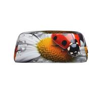 LHBWCVN Ladybug on Daisy Flower Pencil Case Large Capacity Pencil Pouch Aesthetic Pen Bag Leather Makeup Bag for Women Men Travel Toiletry Bags Zipper Cosmetic Bag Wide-open Coin Pouch Purse