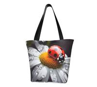 LHBWCVN Ladybug on Daisy Flower Tote Bag for Women Top-Handle Purse Large Shoulder Hobo Bags Casual Handbags Aesthetic Shopping Bag Reusable Grocery Bag Zipper Work Bag Travel Beach Bag
