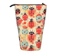 LHBWCVN Ladybugs Cartoon Pattern Cosmetics Bag Standing Pencil Case Telescopic Pencil Bag Portable Pencil Holder Cute Stand up Pencil Pouch for Women Men Travel Coin Pouch Purse