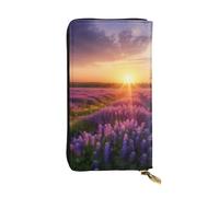 Lhbwcvn Lavender Meadow At Sunset Spring Wallet For Women Men Clutch Rfid Blocking Leather Wallets Large Capacity Purse Credit Card Holder Money Case With Zipper Phone Holder Long Travel Purse, Black,