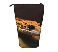 LHBWCVN Leopard Little Gecko Cosmetics Bag Standing Pencil Case Telescopic Pencil Bag Portable Pencil Holder Cute Stand up Pencil Pouch for Women Men Travel Coin Pouch Purse