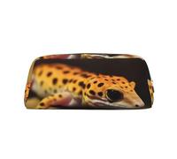LHBWCVN Leopard Little Gecko Pencil Case Large Capacity Pencil Pouch Aesthetic Pen Bag Leather Makeup Bag for Women Men Travel Toiletry Bags Zipper Cosmetic Bag Wide-open Coin Pouch Purse, Silver, One