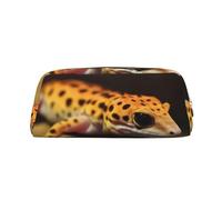 LHBWCVN Leopard Little Gecko Pencil Case Large Capacity Pencil Pouch Aesthetic Pen Bag Leather Makeup Bag for Women Men Travel Toiletry Bags Zipper Cosmetic Bag Wide-open Coin Pouch Purse, Gold, One