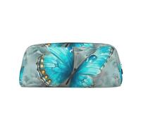 LHBWCVN Light Blue Butterfly Pencil Case Large Capacity Pencil Pouch Aesthetic Pen Bag Leather Makeup Bag for Women Men Travel Toiletry Bags Zipper Cosmetic Bag Wide-open Coin Pouch Purse, Silver, One