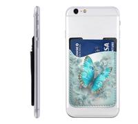 LHBWCVN Light Blue Butterfly Phone Wallet Stick On, Phone Card Holder for Women Men, Slim Adhesive Credit Card Holder for Back of Cellphone Case, Leather ID Cards Pocket Wallets for Phone Case