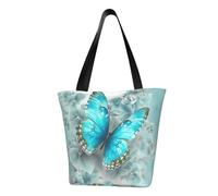 LHBWCVN Light Blue Butterfly Tote Bag for Women Top-Handle Purse Large Shoulder Hobo Bags Casual Handbags Aesthetic Shopping Bag Reusable Grocery Bag Zipper Work Bag Travel Beach Bag