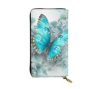 Lhbwcvn Light Blue Butterfly Wallet For Women Men Clutch Rfid Blocking Leather Wallets Large Capacity Purse Credit Card Holder Money Case With Zipper Phone Holder Long Travel Purse, Black, One Size