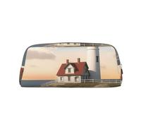 LHBWCVN Lighthouse Backdrop Pencil Case Large Capacity Pencil Pouch Aesthetic Pen Bag Leather Makeup Bag for Women Men Travel Toiletry Bags Zipper Cosmetic Bag Wide-open Coin Pouch Purse, Silver, One