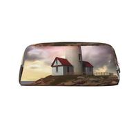 LHBWCVN Lighthouse Pencil Case Large Capacity Pencil Pouch Aesthetic Pen Bag Leather Makeup Bag for Women Men Travel Toiletry Bags Zipper Cosmetic Bag Wide-open Coin Pouch Purse, Silver, One Size