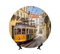 LHBWCVN lisbon tram Ceramic Decorative Plates 6in Personalized Bone China Decorative Plate with Display Stand Ceramic Dinner Plate Ornaments Wall Hanging Decoration for Home Decor