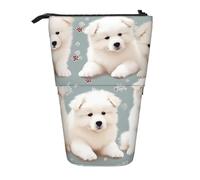 LHBWCVN Little White Dogs Pattern Cosmetics Bag Standing Pencil Case Telescopic Pencil Bag Portable Pencil Holder Cute Stand up Pencil Pouch for Women Men Travel Coin Pouch Purse