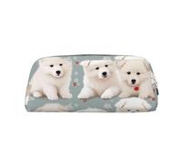 LHBWCVN Little White Dogs Pattern Pencil Case Large Capacity Pencil Pouch Aesthetic Pen Bag Leather Makeup Bag for Women Men Travel Toiletry Bags Zipper Cosmetic Bag Wide-open Coin Pouch Purse, Gold