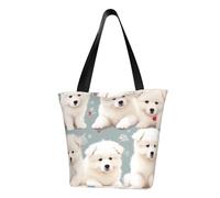 LHBWCVN Little White Dogs Pattern Tote Bag for Women Top-Handle Purse Large Shoulder Hobo Bags Casual Handbags Aesthetic Shopping Bag Reusable Grocery Bag Zipper Work Bag Travel Beach Bag