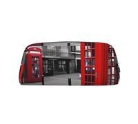 LHBWCVN London Red Telephone Booth Pencil Case Large Capacity Pencil Pouch Aesthetic Pen Bag Leather Makeup Bag for Women Men Travel Toiletry Bags Zipper Cosmetic Bag Wide-open Coin Pouch Purse
