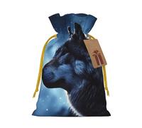 LHBWCVN - Lone Wolf Drawstring Christmas Gift Bags with Tags, Christmas Gift Bags with Yellow Christmas Ribbon, Reusable Fabric Gift Bag, Gift Bags for