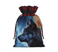 LHBWCVN lonely wolf Christmas Drawstring Gift Bags with Tags, Buffalo Plaid Xmas Gift Bags Reusable Gift Wrapping Bag Christmas Fabric Goody Gift Sacks for Party Presents Decorations