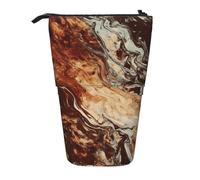 LHBWCVN Marble Mixed Brown Cosmetics Bag Standing Pencil Case Telescopic Pencil Bag Portable Pencil Holder Cute Stand up Pencil Pouch for Women Men Travel Coin Pouch Purse