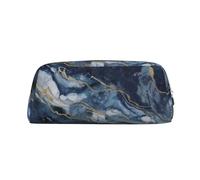 LHBWCVN Marble Navy Blue Mixed Pencil Case Large Capacity Pencil Pouch Aesthetic Pen Bag Leather Makeup Bag for Women Men Travel Toiletry Bags Zipper Cosmetic Bag Wide-open Coin Pouch Purse, Silver