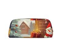 LHBWCVN Merry Christmas Day Pencil Case Large Capacity Pencil Pouch Aesthetic Pen Bag Leather Makeup Bag for Women Men Travel Toiletry Bags Zipper Cosmetic Bag Wide-open Coin Pouch Purse, Gold, One