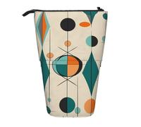 LHBWCVN Mid Century Geometric Cosmetics Bag Standing Pencil Case Telescopic Pencil Bag Portable Pencil Holder Cute Stand up Pencil Pouch for Women Men Travel Coin Pouch Purse
