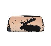LHBWCVN Moose Mountain Pine Tree Pencil Case Large Capacity Pencil Pouch Aesthetic Pen Bag Leather Makeup Bag for Women Men Travel Toiletry Bags Zipper Cosmetic Bag Wide-open Coin Pouch Purse