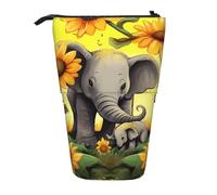 LHBWCVN mother and baby elephant sunflowers Cosmetics Bag Standing Pencil Case Telescopic Pencil Bag Portable Pencil Holder Cute Stand up Pencil Pouch for Women Men Travel Coin Pouch Purse