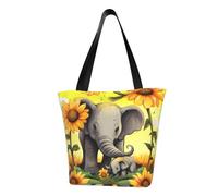 LHBWCVN mother and baby elephant sunflowers Tote Bag for Women Top-Handle Purse Large Shoulder Hobo Bags Casual Handbags Aesthetic Shopping Bag Reusable Grocery Bag Zipper Work Bag Travel Beach Bag