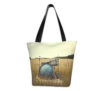 LHBWCVN Music Drum in Field Tote Bag for Women Top-Handle Purse Large Shoulder Hobo Bags Casual Handbags Aesthetic Shopping Bag Reusable Grocery Bag Zipper Work Bag Travel Beach Bag