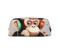 LHBWCVN Music Monkey Pencil Case Large Capacity Pencil Pouch Aesthetic Pen Bag Leather Makeup Bag for Women Men Travel Toiletry Bags Zipper Cosmetic Bag Wide-open Coin Pouch Purse, Silver, One size